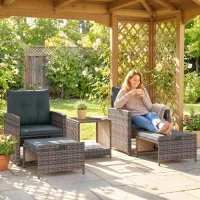 Outsunny 5 Piece Patio Furniture Set, Wicker Patio Chairs with Ottomans, 2-Tier Glass Coffee Table and Cushions, Brown/Dark Grey(m-1)