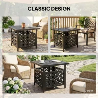 Outsunny 22" Outdoor Coffee Table, Patio Side Table with Umbrella Hole Slatted, Metal Top, for Garden, Backyard, Poolside, Black(m-9)