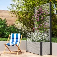 Outsunny Wicker Outdoor Planter with Trellis, 58" Standing Garden Bed with Liner, Drainage Holes for Climbing Plants, Mixed Grey(m-9)