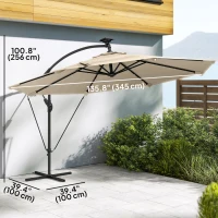 Outsunny 11.3 ft Cantilever Patio Umbrella with Light, Cover, Aluminium UPF50+ Offset Outdoor Umbrella Parasol, Khaki(m-3)