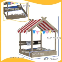 Outsunny Outdoor Wooden Sandbox with Cover for 3-7 Years Old, Backyard, Grey(m-3)