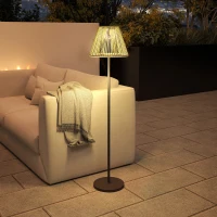 Outsunny Wicker Outdoor Floor Lamp, Cordless Solar Lantern with Auto On/Off LED Lights, IP44 for Patio, Porch, Pathway, Grey(m-9)