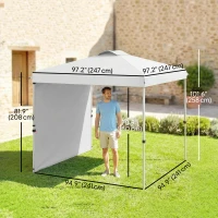 Outsunny 8 x 8 Pop Up Canopy with 1 Sidewall, Carry Bag and 4 Sand Bags, Height Adjustable Instant Sun Shelter, White(m-3)