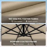 Outsunny 11.3 ft Cantilever Patio Umbrella with Light, Cover, Aluminium UPF50+ Offset Outdoor Umbrella Parasol, Khaki(m-9)