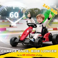 Qaba 24V Electric Go Kart with Dual 150W Motors, Adjustable Seat & 11.2MPH High Speed, Slow Start, 5-Point Harness, Red(m-5)