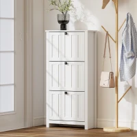 HOMCOM Slim Shoe Cabinet with 3 Flip Drawers, Shoe Storage Cabinet with Adjustable Shelves for Entryway, Holds 12 Pairs, White(m-10)