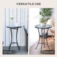 Outsunny Mosaic Patio Table, Round Coffee Table with Metal Frame, Garden Furniture for Outdoor, Poolside, Blue(m-5)