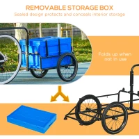 Aosom Steel Trailer for Bike, Bicycle Cargo Trailer with Foldable Storage Box and Safe Reflectors, Max Load 88LBS, Blue(m-4)