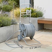 Outsunny Hose Reel Cart with Wheels, 1/2" x 148ft Garden Hose Reel with 2 Patterns Nozzle, Faucet Adaptors, Rewind Handle, Grey(m-3)