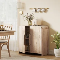 HOMCOM Sideboard Buffet Cabinet, 31.5" Modern Kitchen Storage Cabinet with Soft-Close Door and Adjustable Shelf, Natural Wood(m-1)