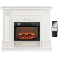HOMCOM 46" Electric Fireplace with Mantel and Shelf, 1400W Fireplace Heater with Realistic Log and Flame Effect, White(m-2)