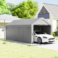Outsunny Carport, 10 x 20 ft Portable Garage with 2 Roll-Up Doors and Removable Sidewalls for Car, Truck, Boat, Light Grey(m-3)