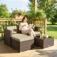 Outsunny 3 Pieces Patio Furniture Set with Cushions, Outdoor PE Rattan Wicker Conversation Corner Sofa Set, Khaki(m-9)