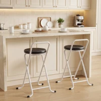 HOMCOM Foldable Bar Stools Set of 2, Folding Kitchen Chairs with PU Cushioned Seat, Footrest, Black(m-10)