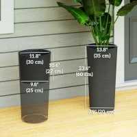 Outsunny 24" Tall Planters Set of 2, Indoor Outdoor Plastic Flower Pots with Inner Bucket and Drainage Holes, Dark Gray(m-3)