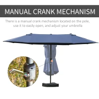 Outsunny 15' Outdoor Patio Umbrella with Twin Canopy Sunshade Steel Table Umbrella w/ Lift Crank, Cross base, Sandbag, Dark Blue(m-5)