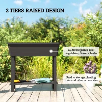 Outsunny 41L Self Watering Raised Garden Bed w/ Ventilation Transparent Lid Greenhouse, Planter Box w/ Storage Shelf, Black(m-4)