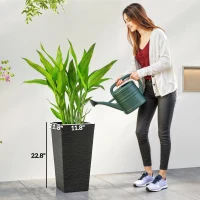 Outsunny 22.8 Inch Set of 3 Outdoor Planters with Stone Finish and Wheels, Stackable Tapered Planters with Drainage Hole, Black(m-3)