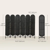 HOMCOM Bohemian Privacy Screen, Folding Room Divider with 6 Panels and Arched Top for Bedroom Living Room Office, Black(m-3)