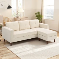 HOMCOM Sectional Sofa with Changeable Chaise Lounge, 3 Seat L-Shaped Sofa, Upholstered Couch for Small Space, Cream White(m-8)