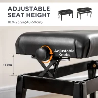 HOMCOM Adjustable Height Piano Bench Stool, PU Leather Button Tufted Padded Keyboard Seat with Rubber Wood Legs, Black(m-4)