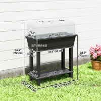 Outsunny 41L Self Watering Raised Garden Bed w/ Ventilation Transparent Lid Greenhouse, Planter Box w/ Storage Shelf, Black(m-3)