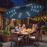 Outsunny 11.3 ft Cantilever Patio Umbrella with Light, Cover, Aluminium UPF50+ Offset Outdoor Umbrella Parasol, Navy Blue