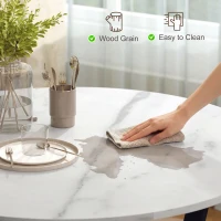 HOMCOM 35" Round Dining Table, Modern Dining Room Table with Steel Frame, Space Saving Small Kitchen Table, White Marble(m-7)