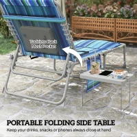 Outsunny Tanning Chair with Face Hole and Side Table, Folding Outdoor Lounge Chair with Carry Straps, Side Pocket, Blue Stripe(m-4)