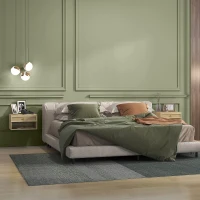 HOMCOM Floating Nightstand Set of 2, Nordic Wall Mounted Bedside Table with Drawer and Open Shelf for Bedroom, Natural Wood(m-9)