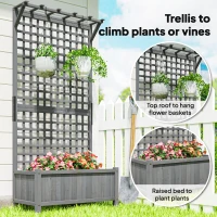 Outsunny Wood Planter with Trellis for Vine Climbing, Raised Garden Bed, Privacy Screen for Backyard, Patio, Deck, Dark Grey(m-5)