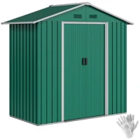 Outsunny 6.5x3.5ft Metal Garden Storage Shed for Outdoor Tool Storage with Double Sliding Doors and Vents, Green(m-2)