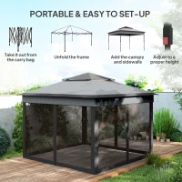 Outsunny 10.7 x 10.7ft Pop Up Gazebo, Adjustable Instant Sun Shelter with UV30+ Roof Cover, Removable Mesh Curtains, Dark Grey(m-4)