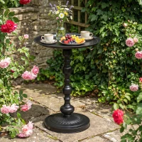 Outsunny 15.4" Round Outdoor Side Table, Tray Top Metal Patio Table with Retro Column Base for Indoor, Balcony, Garden, Black(m-1)