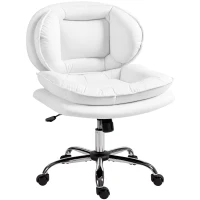 HOMCOM Criss Cross Chair, Swivel Wide Office Chair with Leathaire Upholstery, Tilting, No Arm, White(m-11)