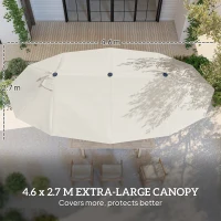 Outsunny 15' Outdoor Patio Umbrella with Twin Canopy Sunshade Steel Table Umbrella w/ Lift Crank, Cross base, Sandbag, Cream(m-4)