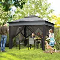 Outsunny 10.7 x 10.7ft Pop Up Gazebo, Adjustable Instant Sun Shelter with UV30+ Roof Cover, Removable Mesh Curtains, Dark Grey(m-1)