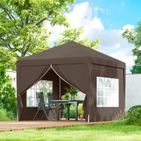 Outsunny 10'x10' Outdoor Pop Up Party Tent Wedding Gazebo Canopy with Carrying Bag (Coffee)(m-8)