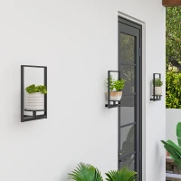 Outsunny 3 Pack Wall Planters for Indoor Plants, Wall-Mounted Metal Plant Stand Shelves, Picture Frame Wall Decor Hanger(m-10)