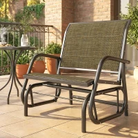 Outsunny Patio Glider Outdoor Glider Chair with Breathable Mesh Seat & Backrest, Armrests and Metal Frame, Light Mixed Brown(m-10)