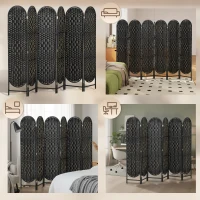 HOMCOM Bohemian Privacy Screen, Folding Room Divider with 6 Panels and Arched Top for Bedroom Living Room Office, Black(m-9)