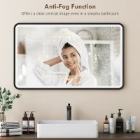 HOMCOM 40" x 24" Bath Mirror with LED Lights, Wall Mounted Restroom Mirror, 3 Colours, Dimmable, Horizontal/Vertical, Black(m-6)