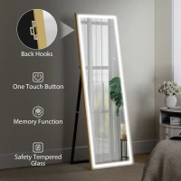 HOMCOM LED Mirror with Dimmable and 3 Colour Lights, 64" x 21" Rectangular Floor Mirror for Bedroom Living Room, Gold(m-9)