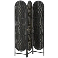 HOMCOM Bohemian Privacy Screen, Folding Room Divider with 3 Panels and Arched Top for Bedroom Living Room Office, Black(m-2)