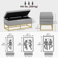 HOMCOM Flip Top Storage Ottoman, Upholstered Storage Bench, Linen Fabric Footstool for Living Room, Bedroom, Grey(m-3)