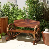 Outsunny Wooden Outdoor Bench, Garden Patio Loveseat with Wagon Wheel Armrests, 528LBS Capacity, Carbonized(m-6)