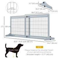 PawHut 41"-71" Wooden Freestanding Pet Gate with Support Feet, for Small Medium Dogs, Grey-Blue(m-3)