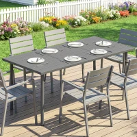 Outsunny 65" x 31.5" Outdoor Dining Table for 6, Metal Rectangular Patio Dining Table with Metal Slatted Top(m-9)