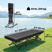 Outsunny Set of 2 Camping Cot with Soft Pad, 32" Extra Wide Folding Cots with Non-Slip Feet and Carry Bag, Black(m-3)