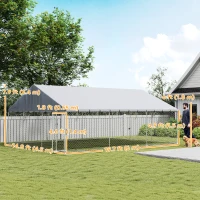 PawHut Galvanized Steel Outdoor Dog Kennel with Roof, Safety Locks, for Backyard, 19.7' x 14.8' x 7.9'(m-3)